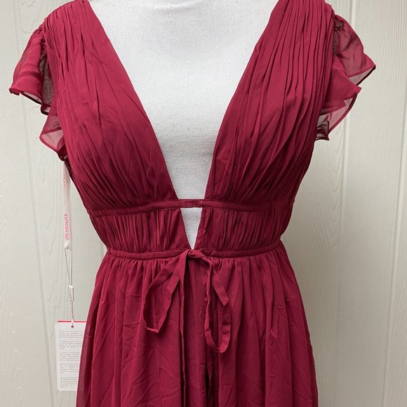 JJ's House Burgundy A-line Deep V Floor-Length Chiffon Formal Dress Sz 8 269486 - Picture 3 of 9